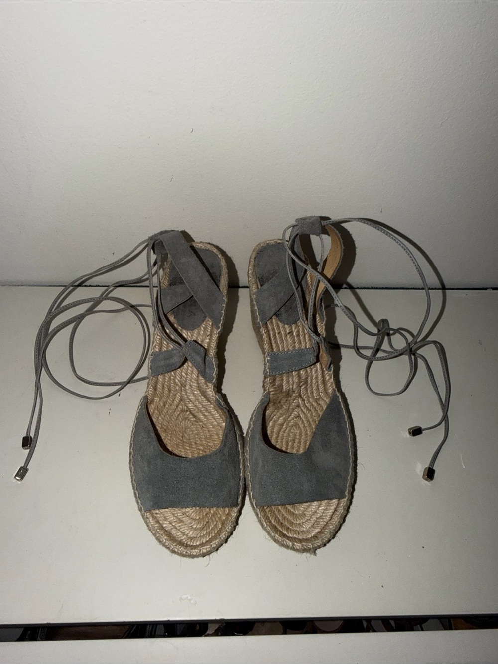 Anthropologie Romena Gray Suede Lace Up Espadrille Sandals Spain Women’s